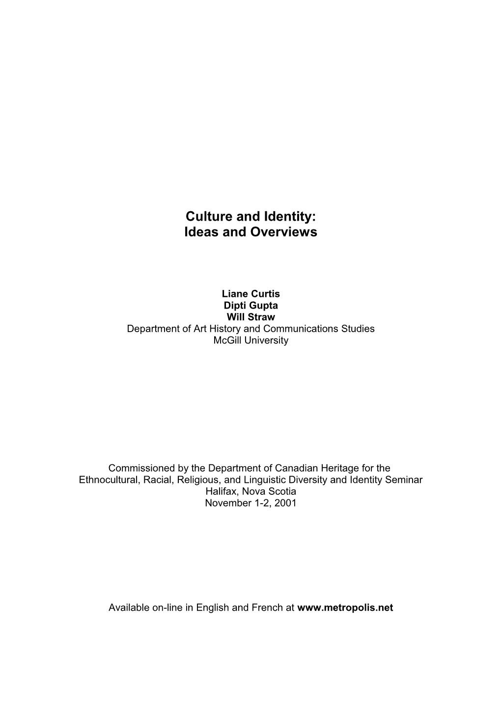 Culture and Identity: Ideas and Overviews