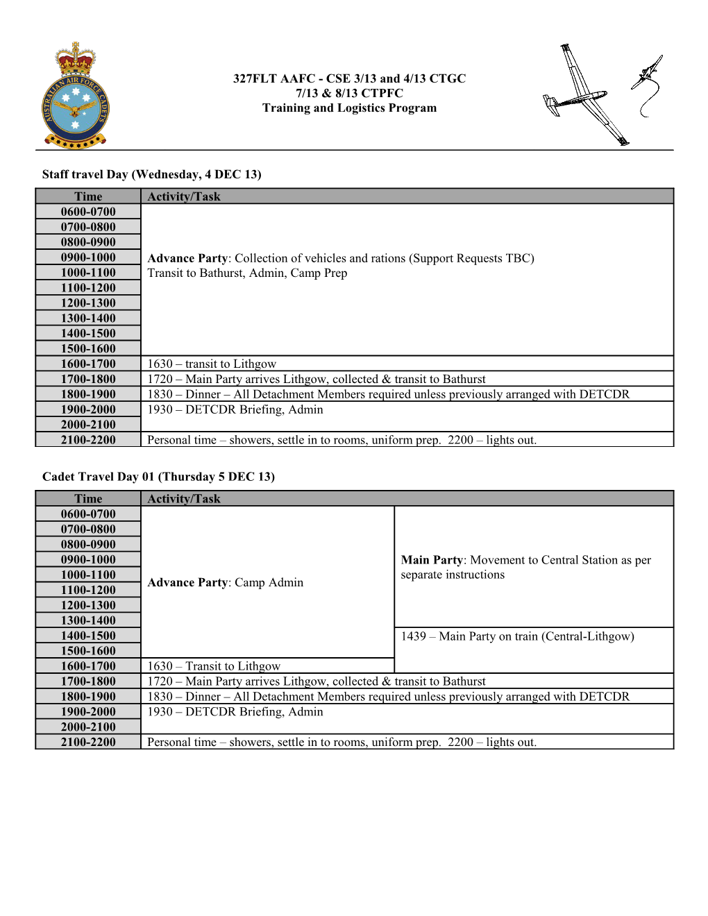 Staff Travel Day (Wednesday, 4 DEC13)