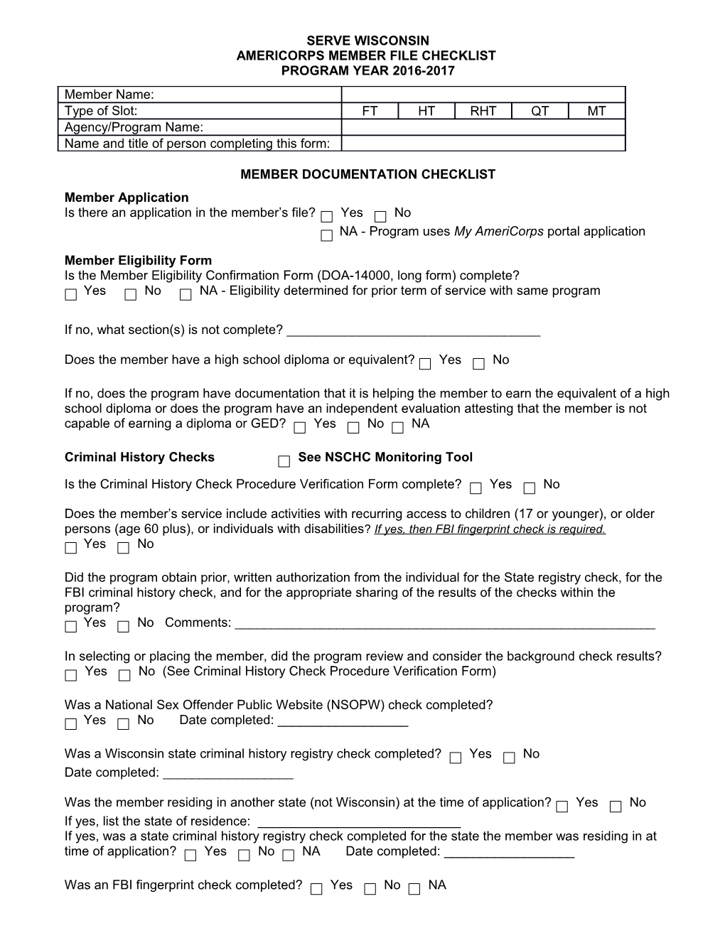 WNCSB Member File Sample Form