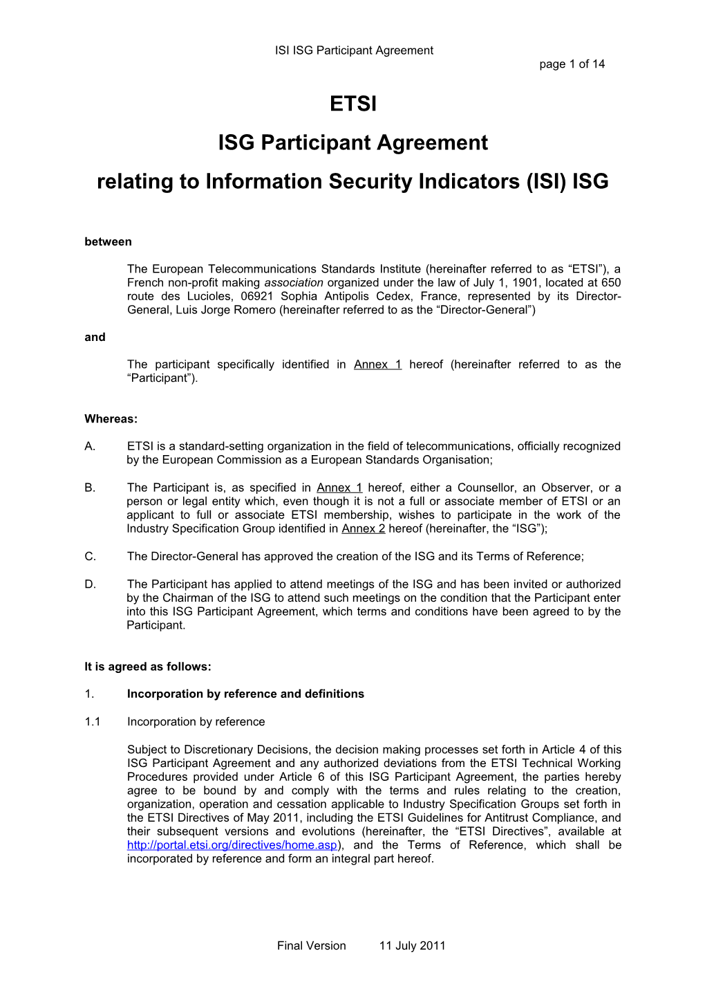 Template ISG Participant Agreement