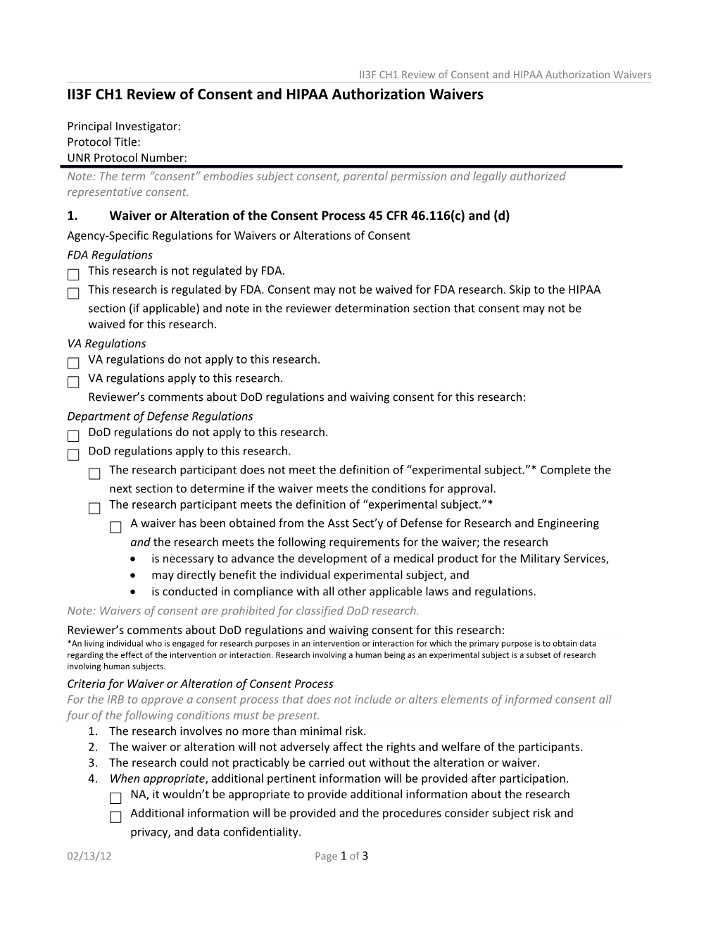 II3F CH1 Review of Consent and HIPAA Authorization Waivers