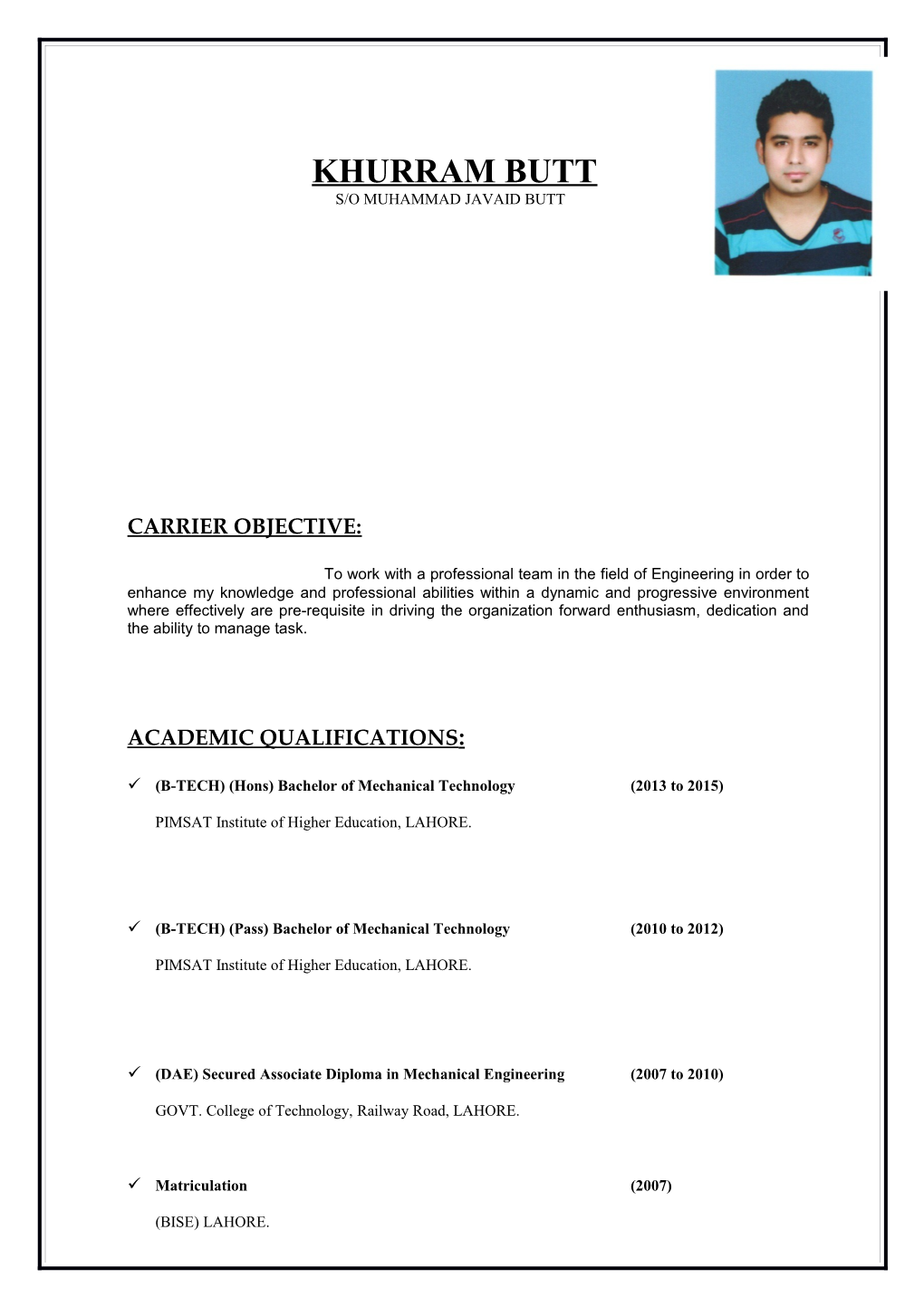 CV of Khurram Butt