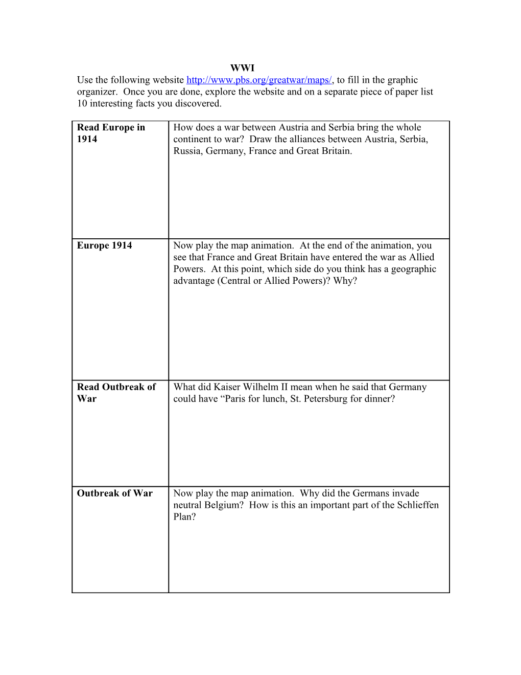 Use the Following Website to Fill in the Graphic Organizer. Once You Are Done, Explore