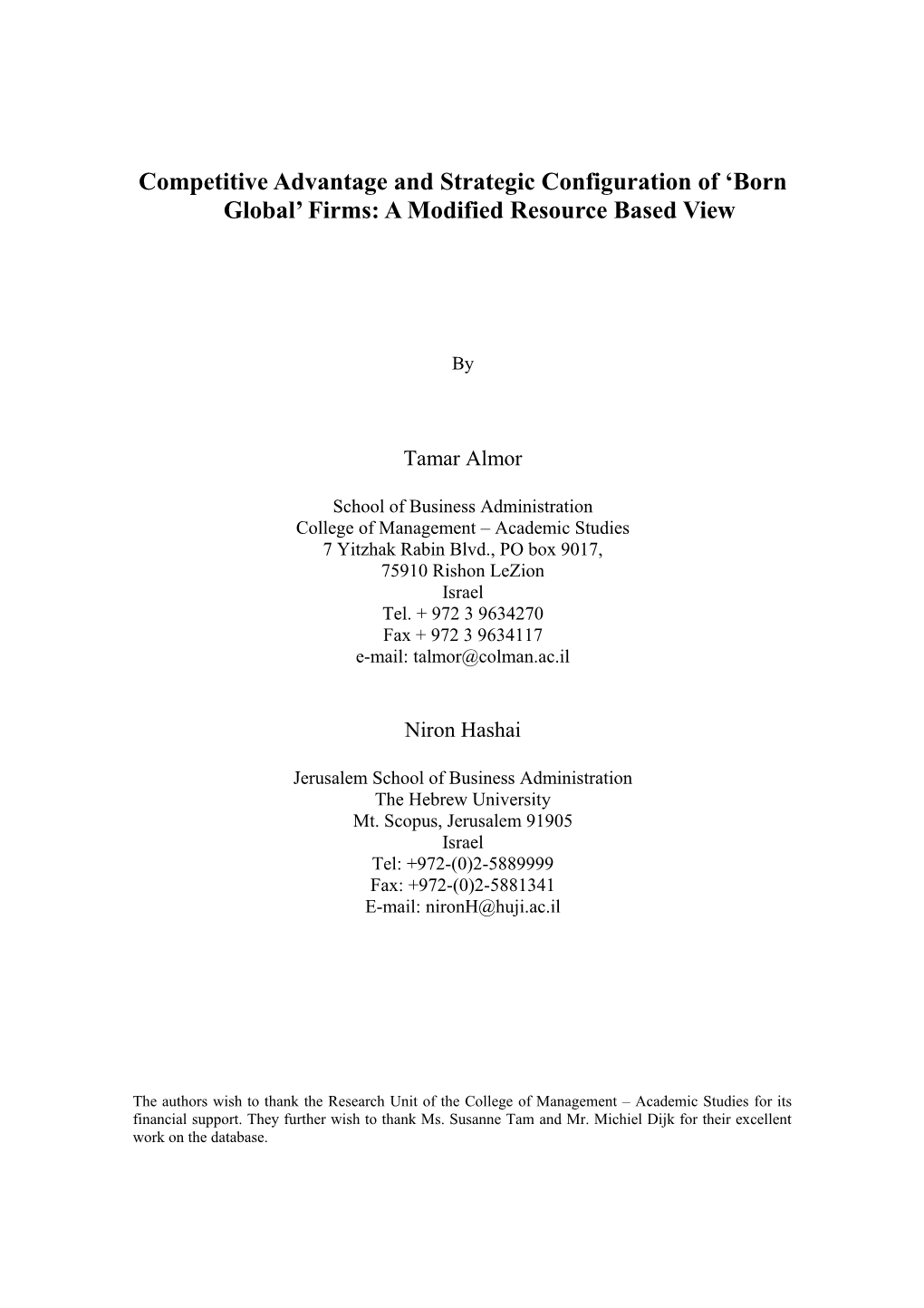 A Theory of Internationalization of Firms from Small Open Economies a Formal Extension