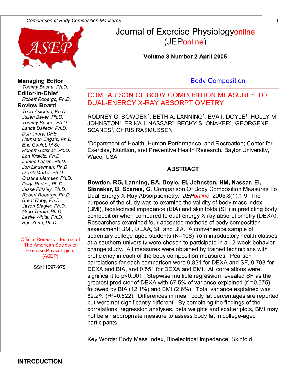 Comparison of Body Composition Measures