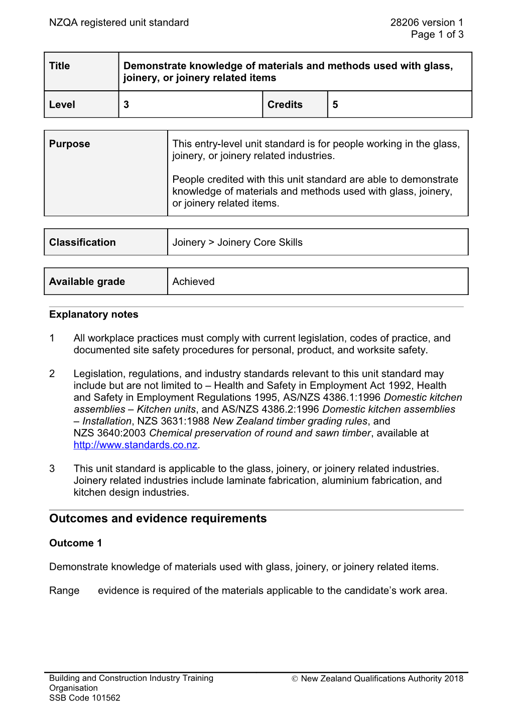 28206 Demonstrate Knowledge of Materials and Methods Used with Glass, Joinery, Or Joinery