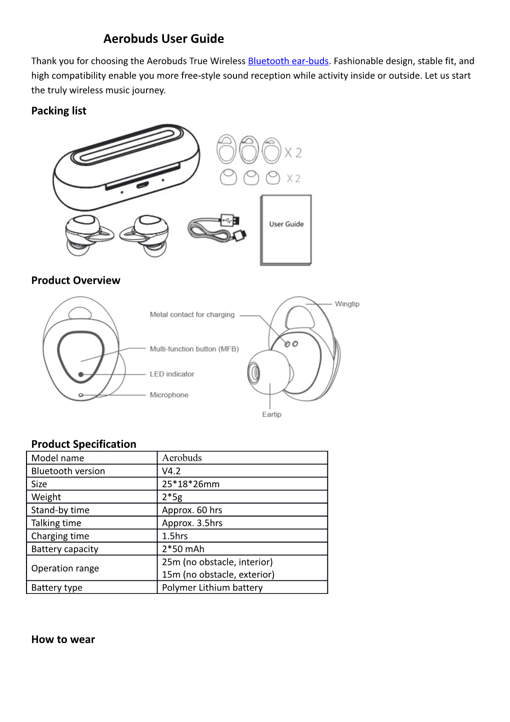 Aerobuds User Guide