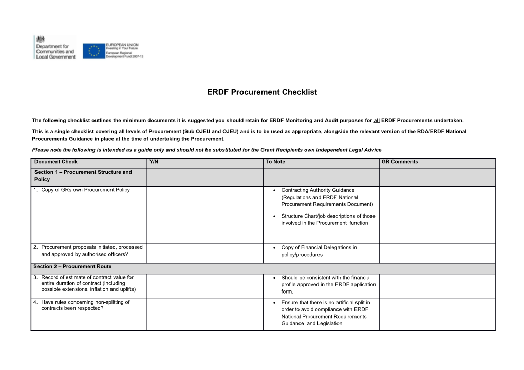 ERDF Procurement Checklist