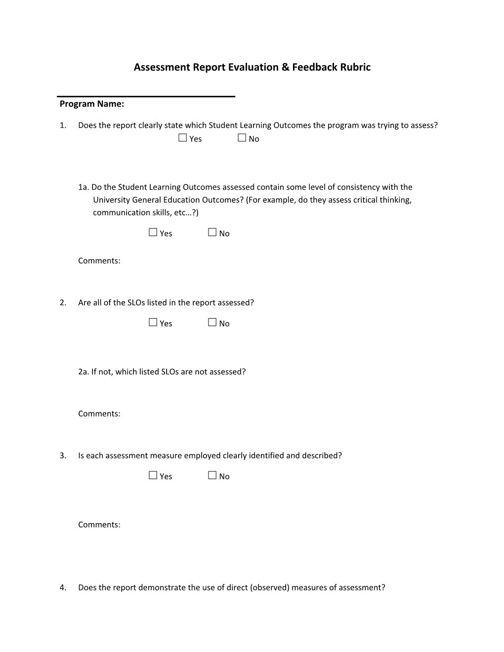Assessment Report Evaluation & Feedback Rubric