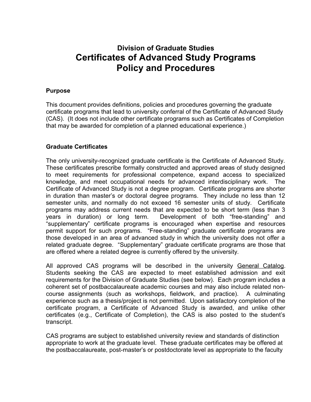 Certificate of Advanced Study