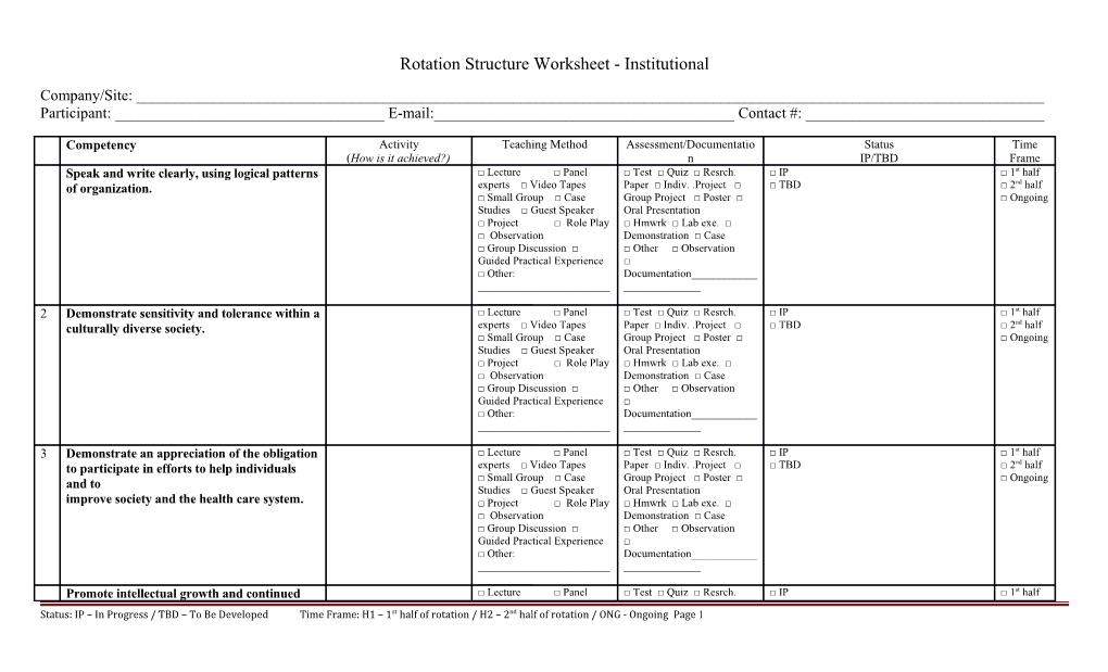 Rotation Structure Worksheet - Institutional