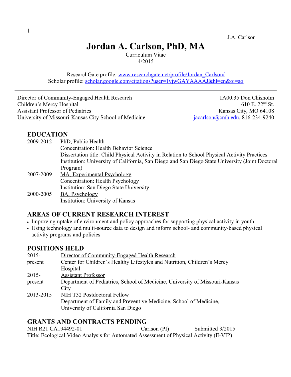 Jordan A. Carlson, Phd, MA