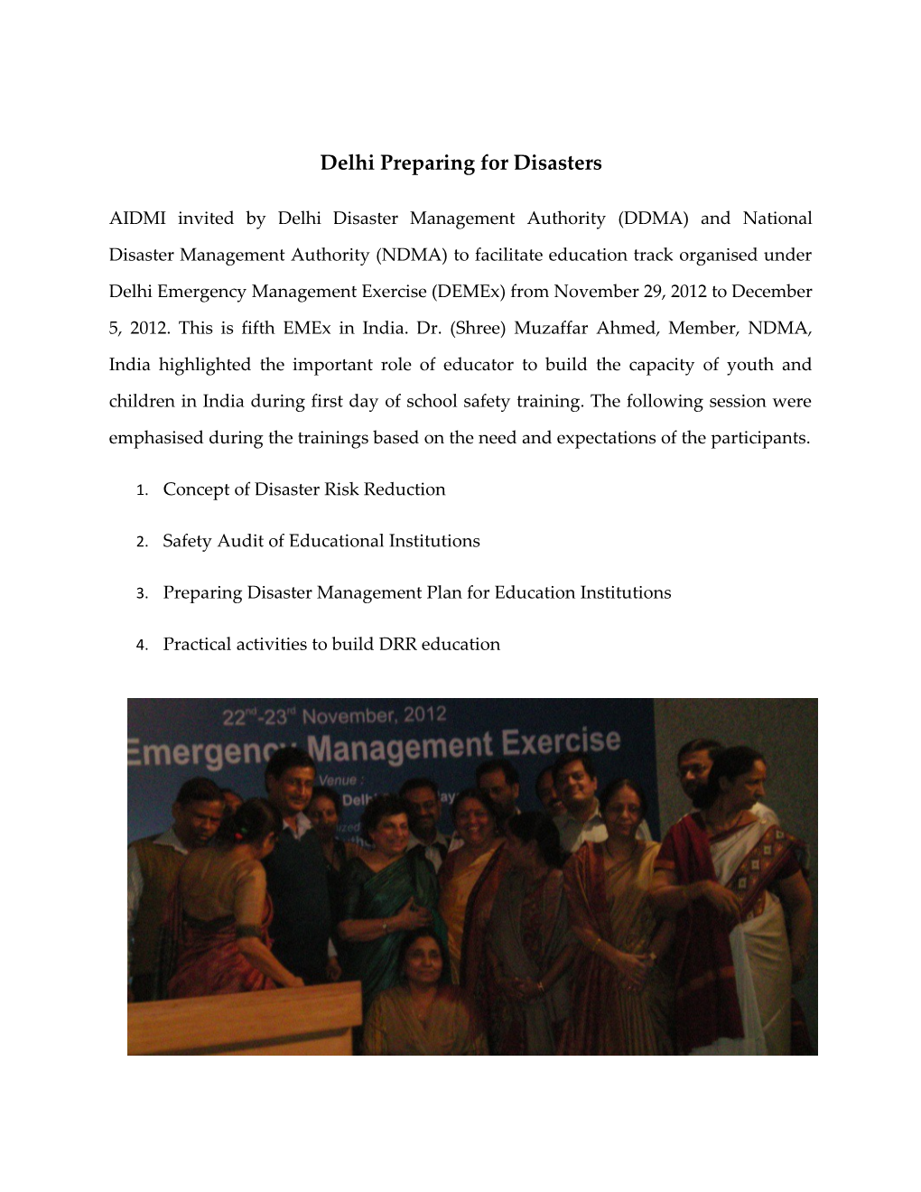 Delhi Preparing for Disasters