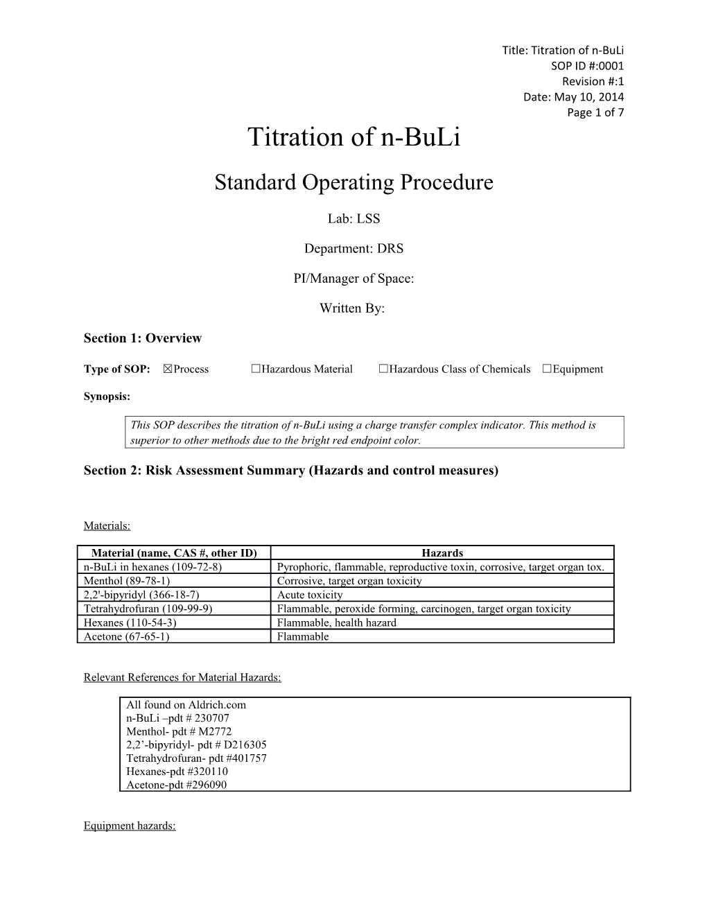 Title: Titration of N-Buli