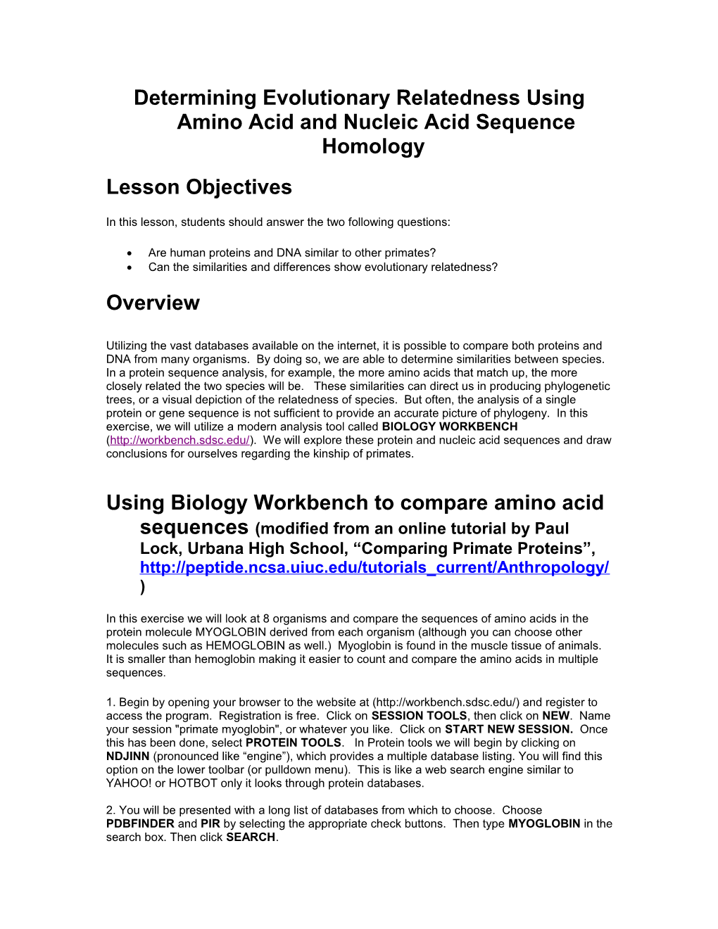 Determining Evolutionary Relatedness Using Amino Acid and Nucleic Acid Sequence Homology