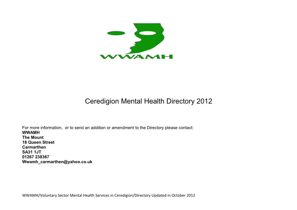 Ceredigion Mental Health Directory 2012