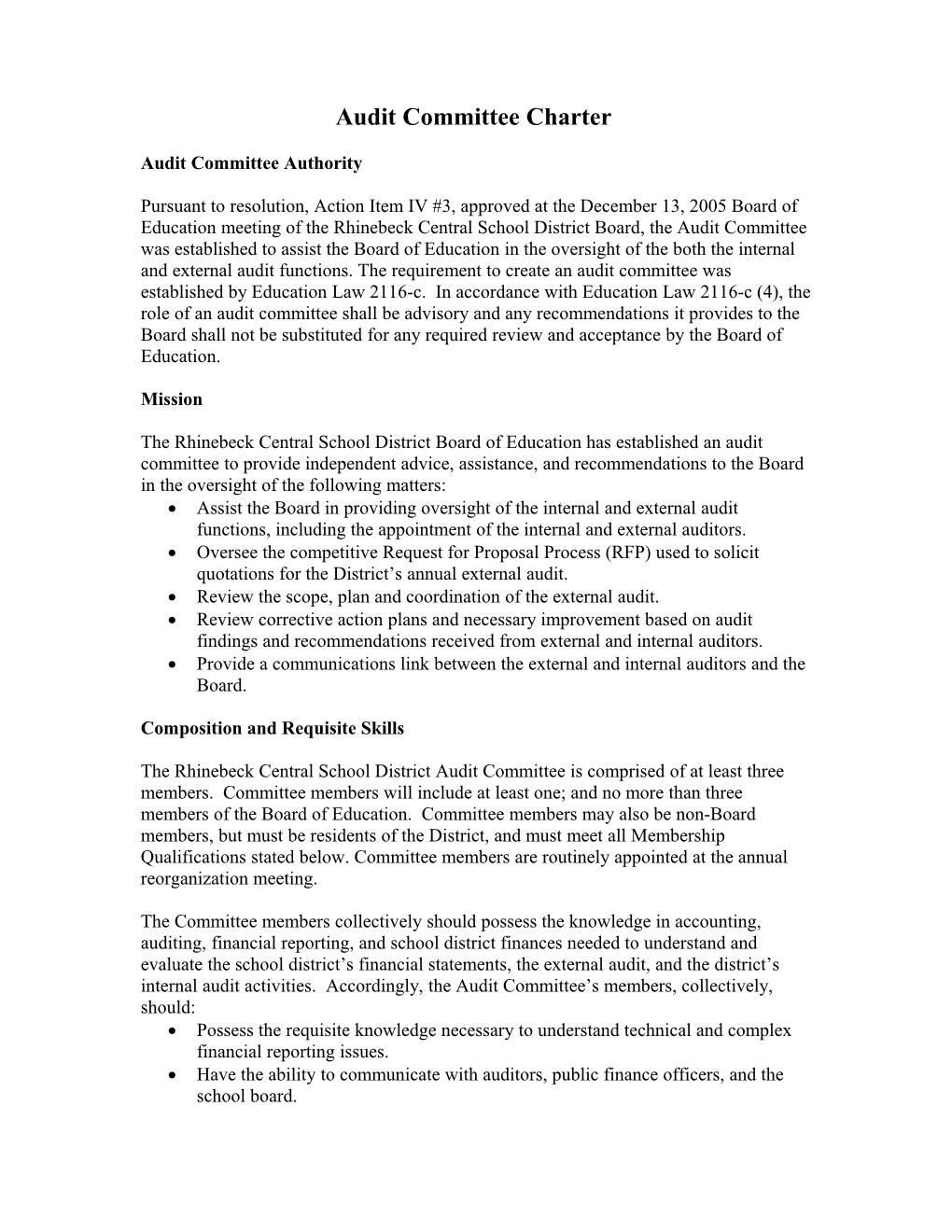 Audit Committee Charter DRAFT (Dated 12/5/06)