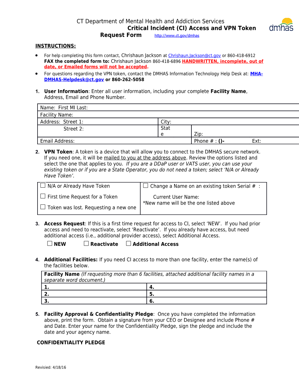 Critical Incident (CI) Access and VPN Token Request Form