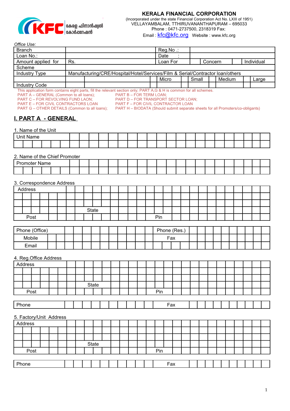 PART a GENERAL (Common to All Loans); PART B for TERM LOAN;