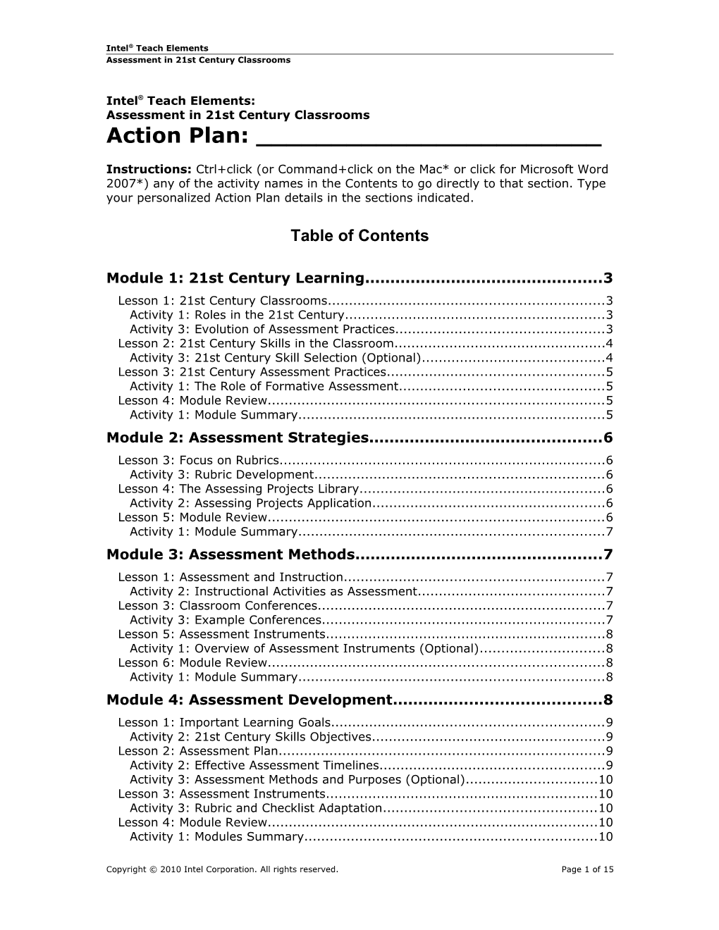 Assessment Action Plan