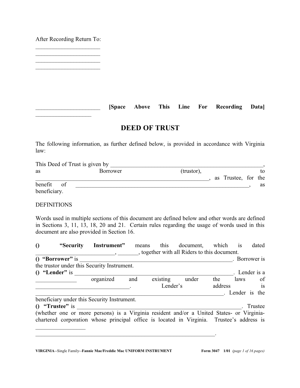 Virginia Security Instrument (Form 3047): Word