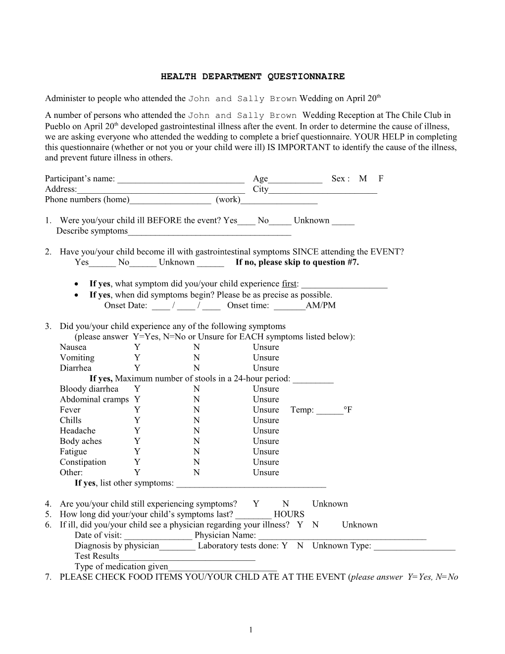 Health Departmentquestionnaire