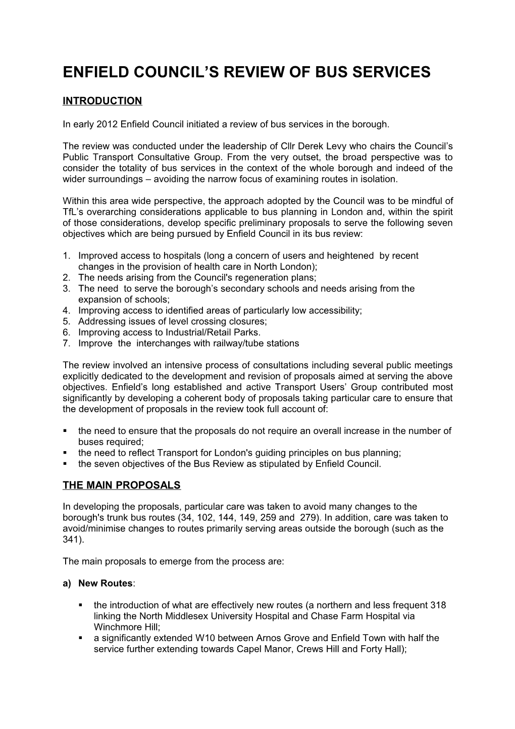 Enfield Council S Review of Bus Services
