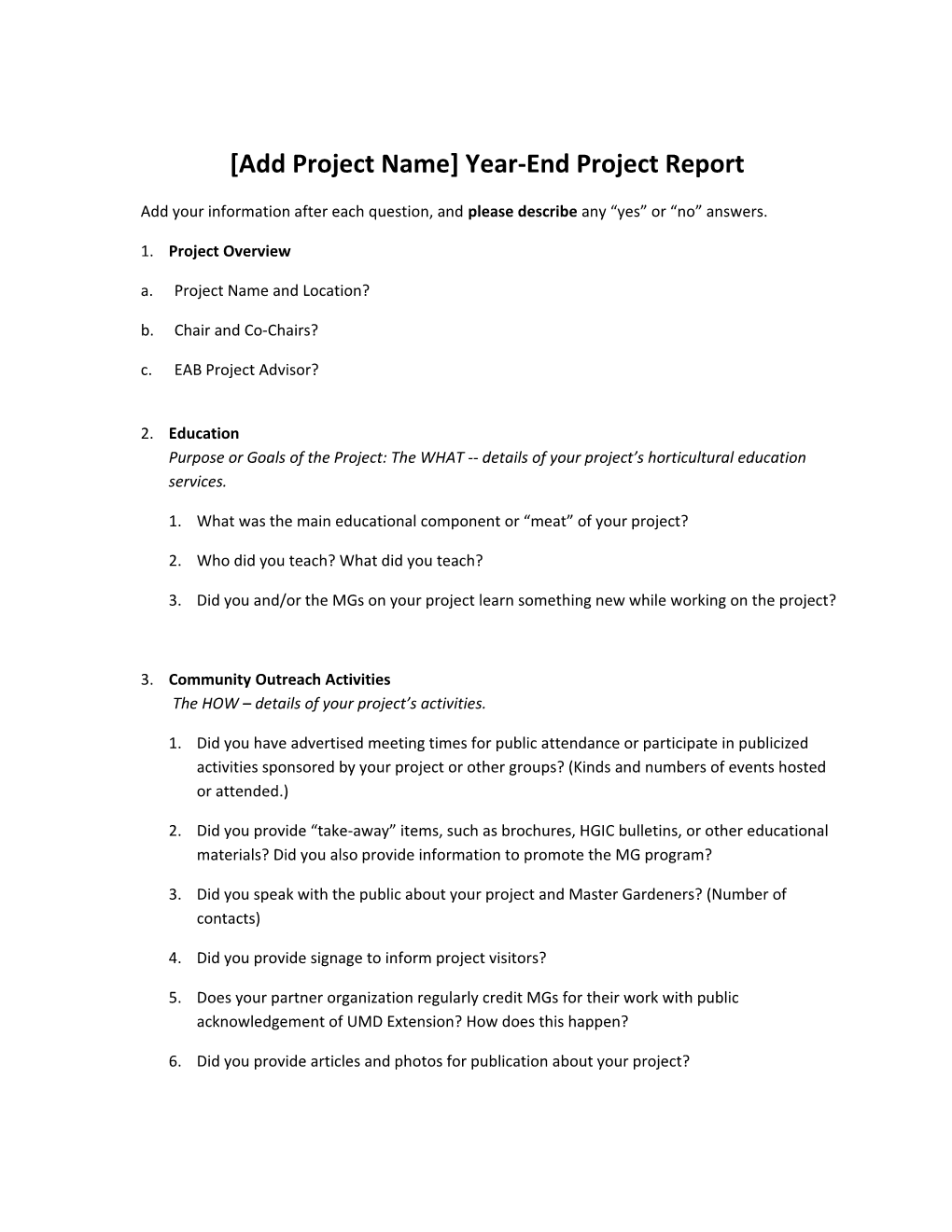 Add Project Name Year-End Project Report