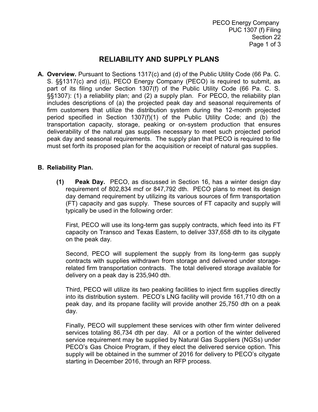 Reliability and Supply Plans