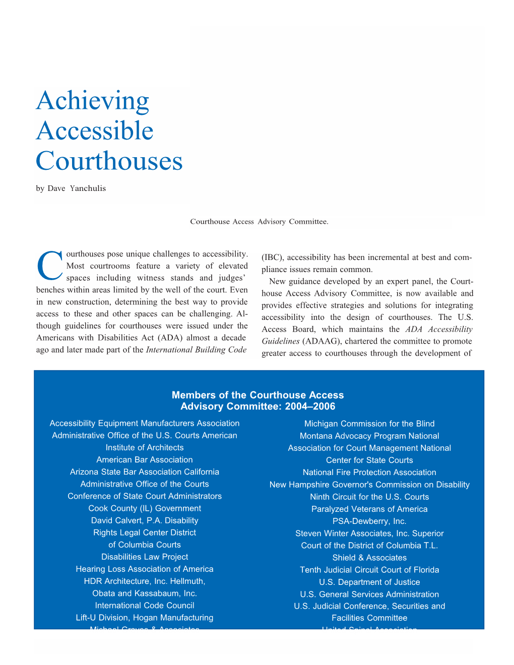 Achieving Accessible Courthouses Building Safety Journal 6/07