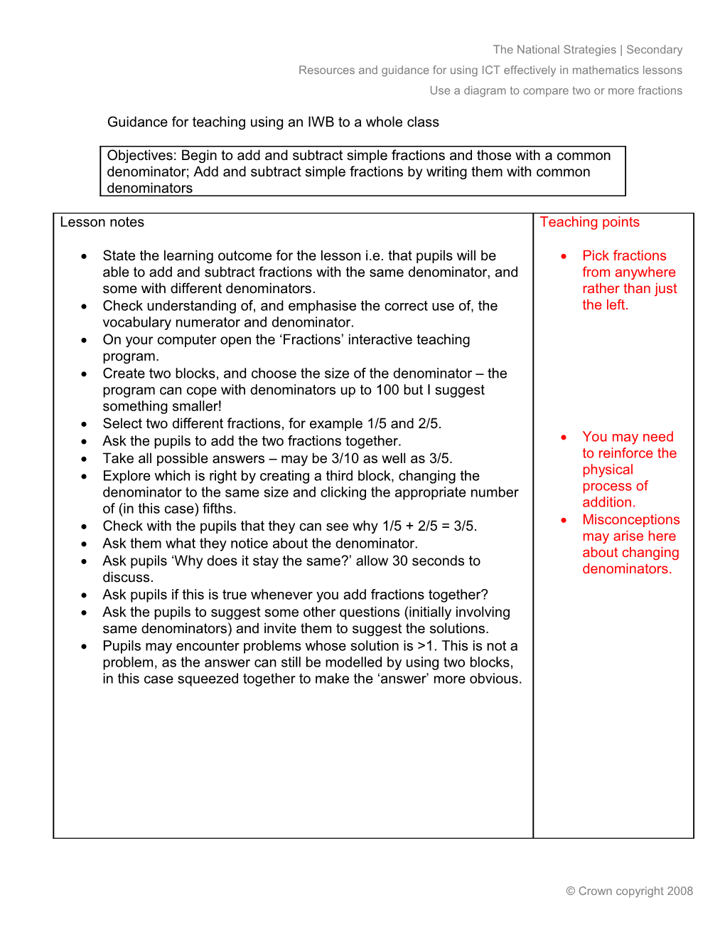Guidance for Teaching Using an IWB to a Whole Class
