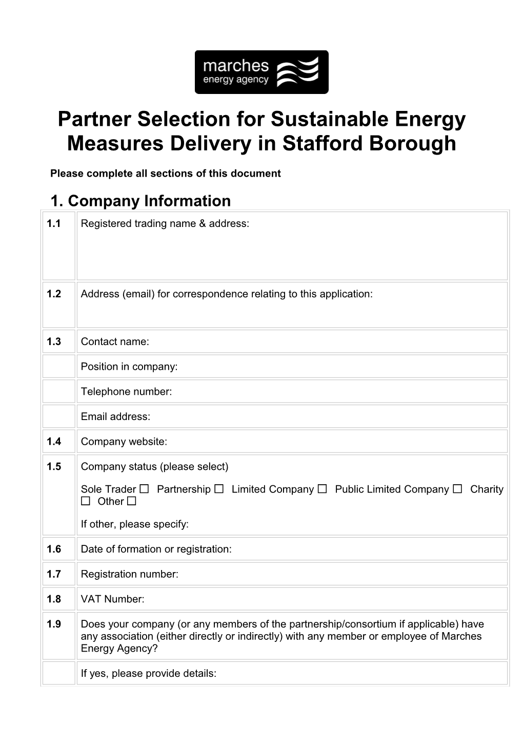 Partner Selection Forsustainable Energy Measures Delivery in Stafford Borough