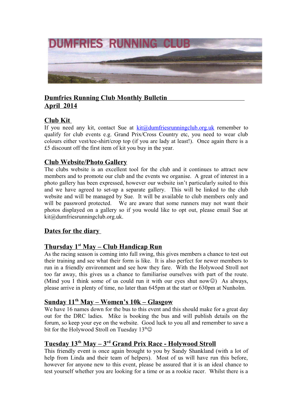 Dumfries Running Club Monthly Bulletin April 2014