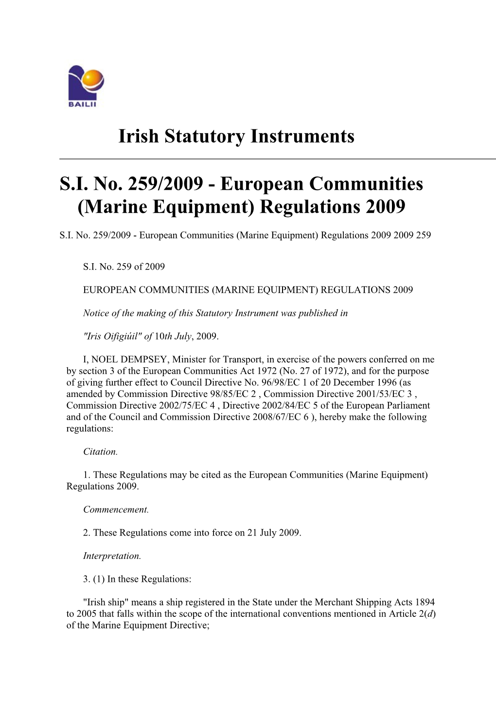 Irish Statutory Instruments