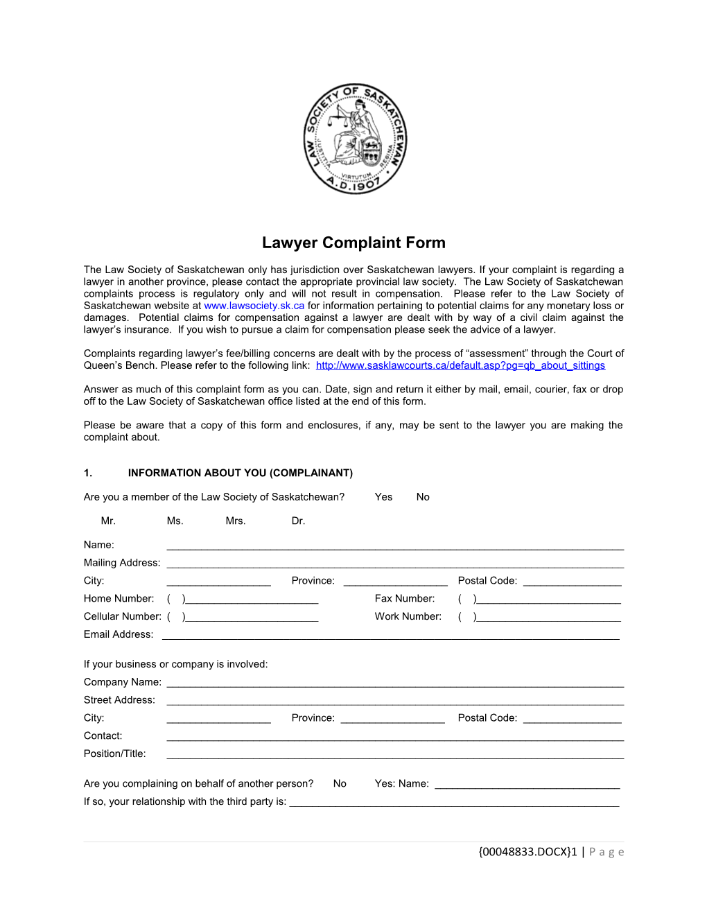 Lawyer Complaint Form