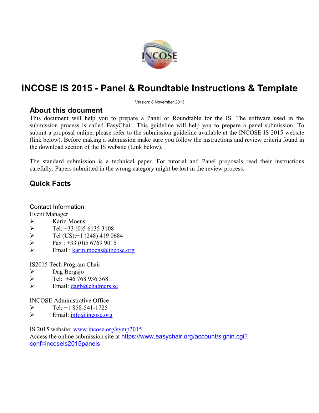 INCOSE 2004 - Panel Proposal Submission Form