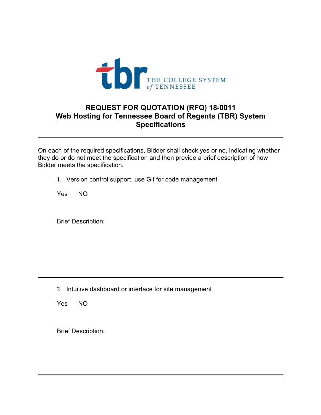 Web Hosting for Tennessee Board of Regents (TBR) System