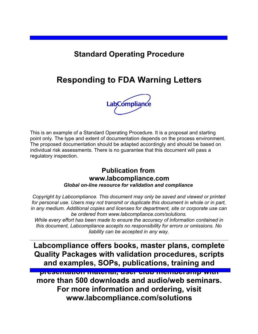 Responding to FDA Warning Letters