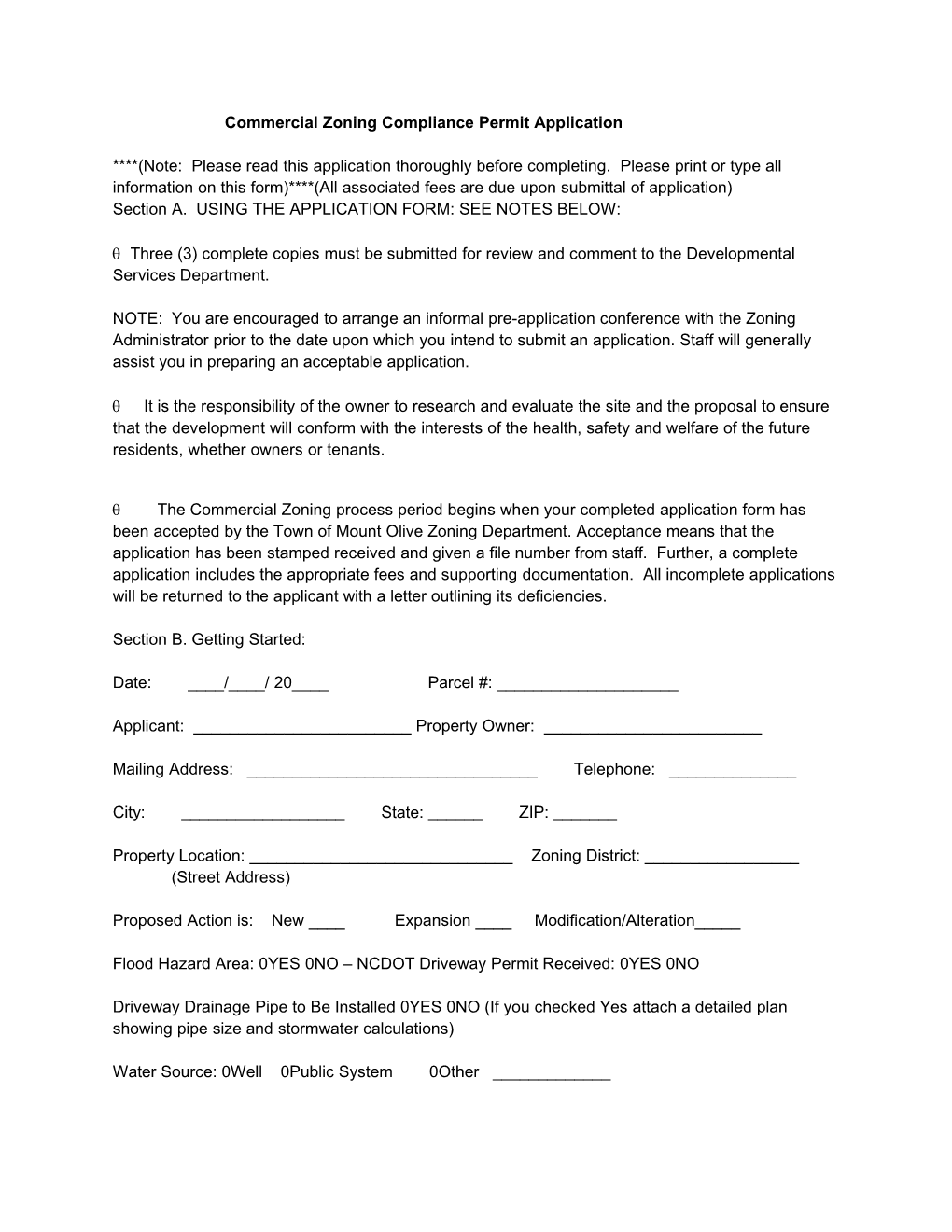 Commercial Zoning Compliance Permit Application (Note: Please Read This Application Thoroughly