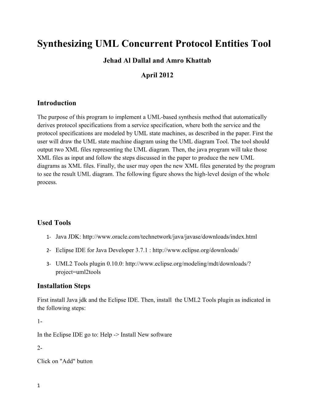 Synthesizing UML Concurrent Protocol Entities Tool