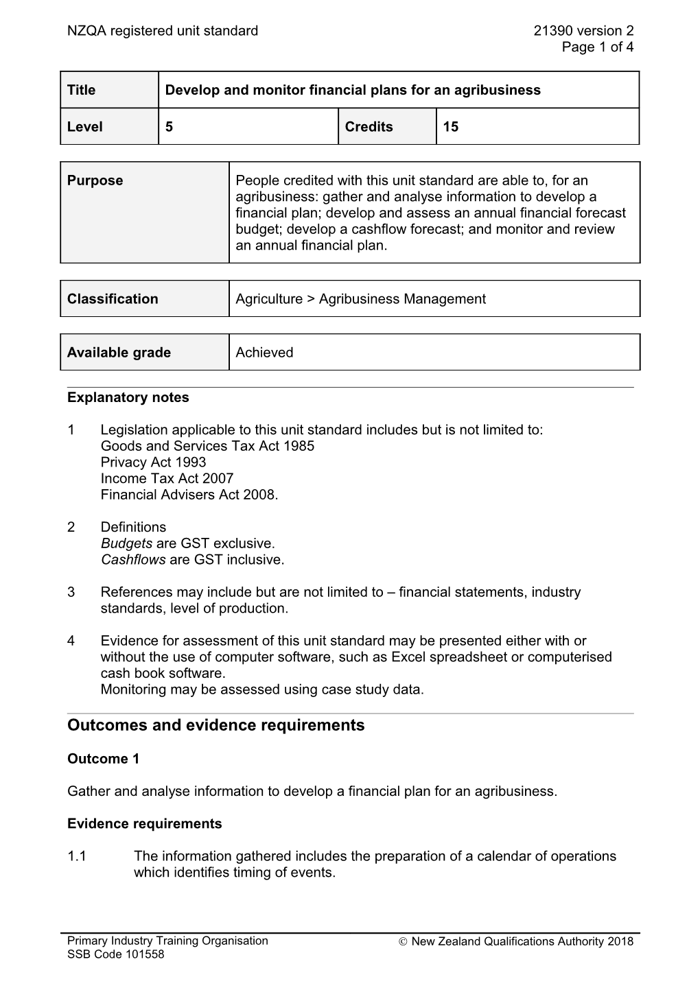 21390 Develop and Monitor Financial Plans for an Agribusiness