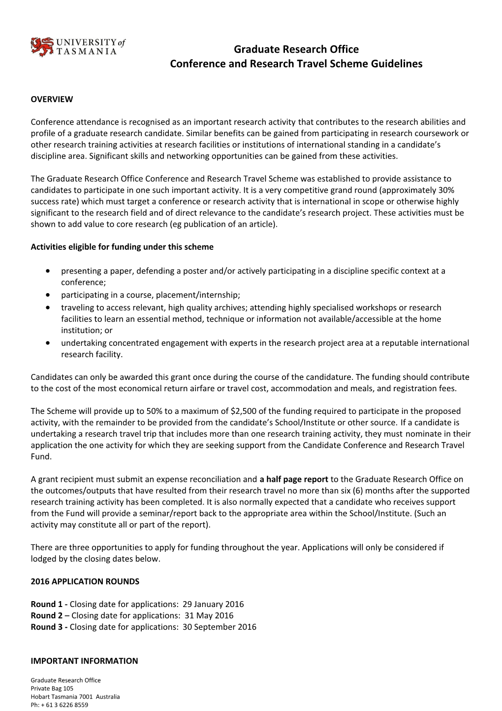 Graduate Research Office Conference and Research Travel Scheme Guidelines