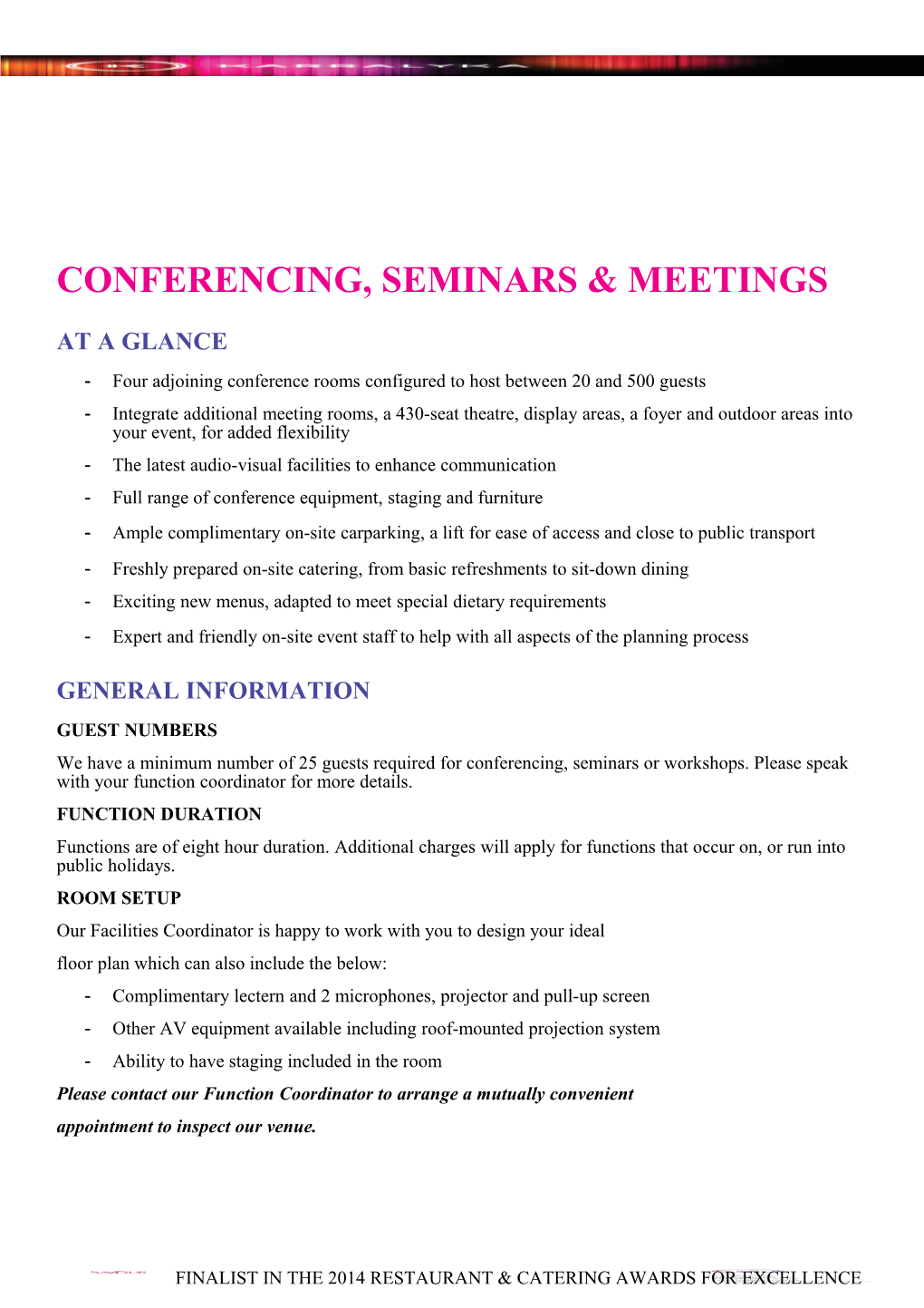 Conferencing, Seminars & Meetings