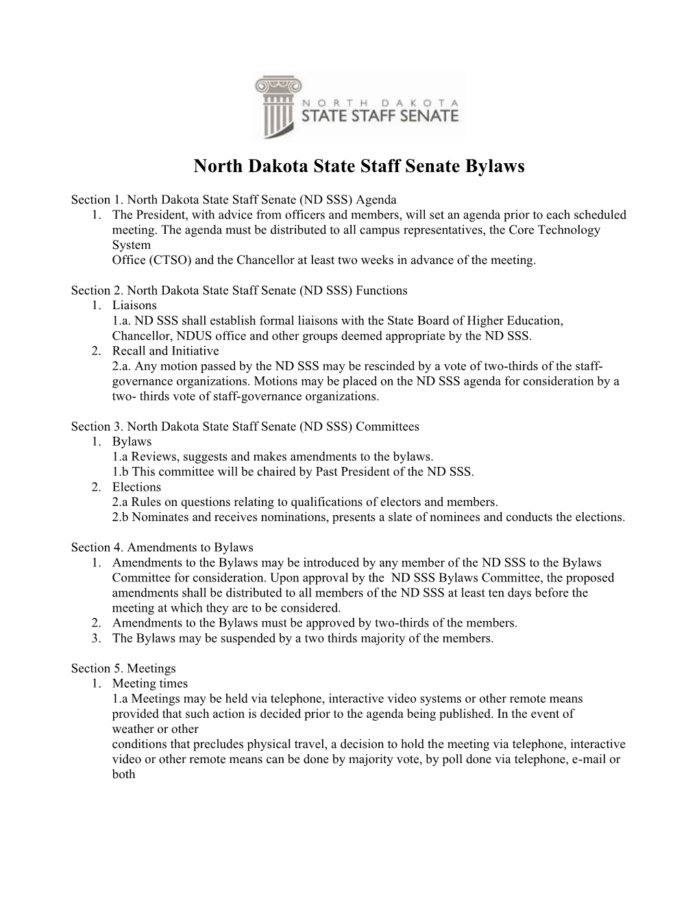 Section 1.North Dakotastatestaffsenate(ND SSS) Agenda