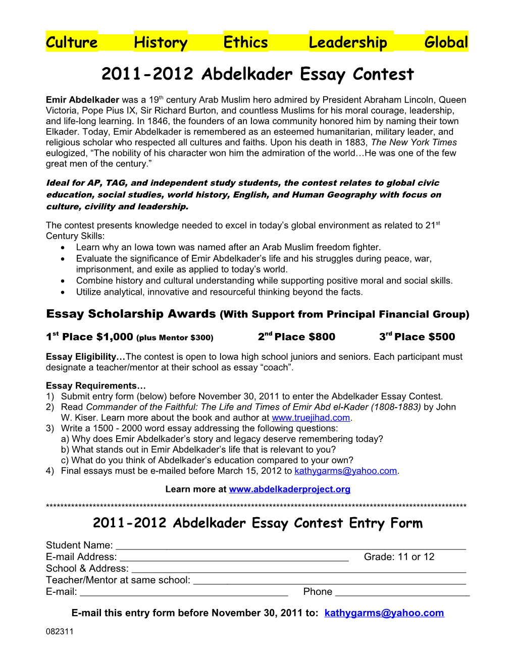 2010-2011 Abd El-Kader Essay Contest