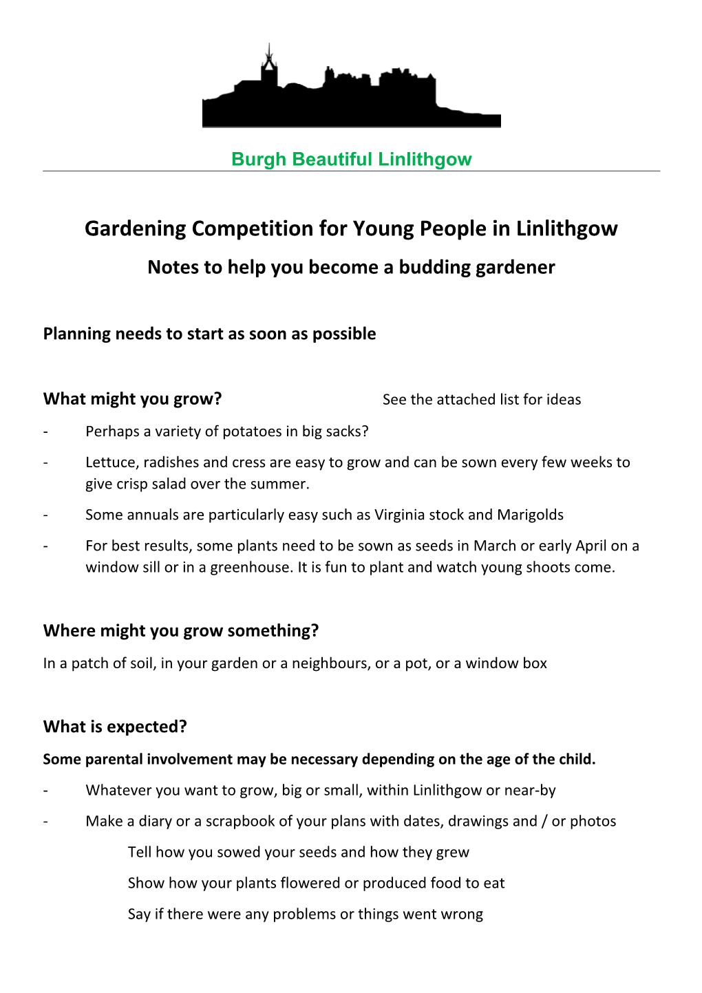 Gardening Competition for Young People in Linlithgow