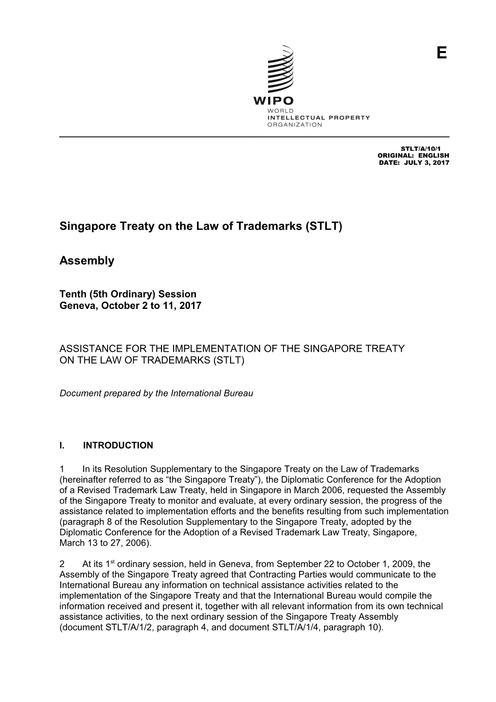 Singapore Treaty on the Law of Trademarks (STLT)