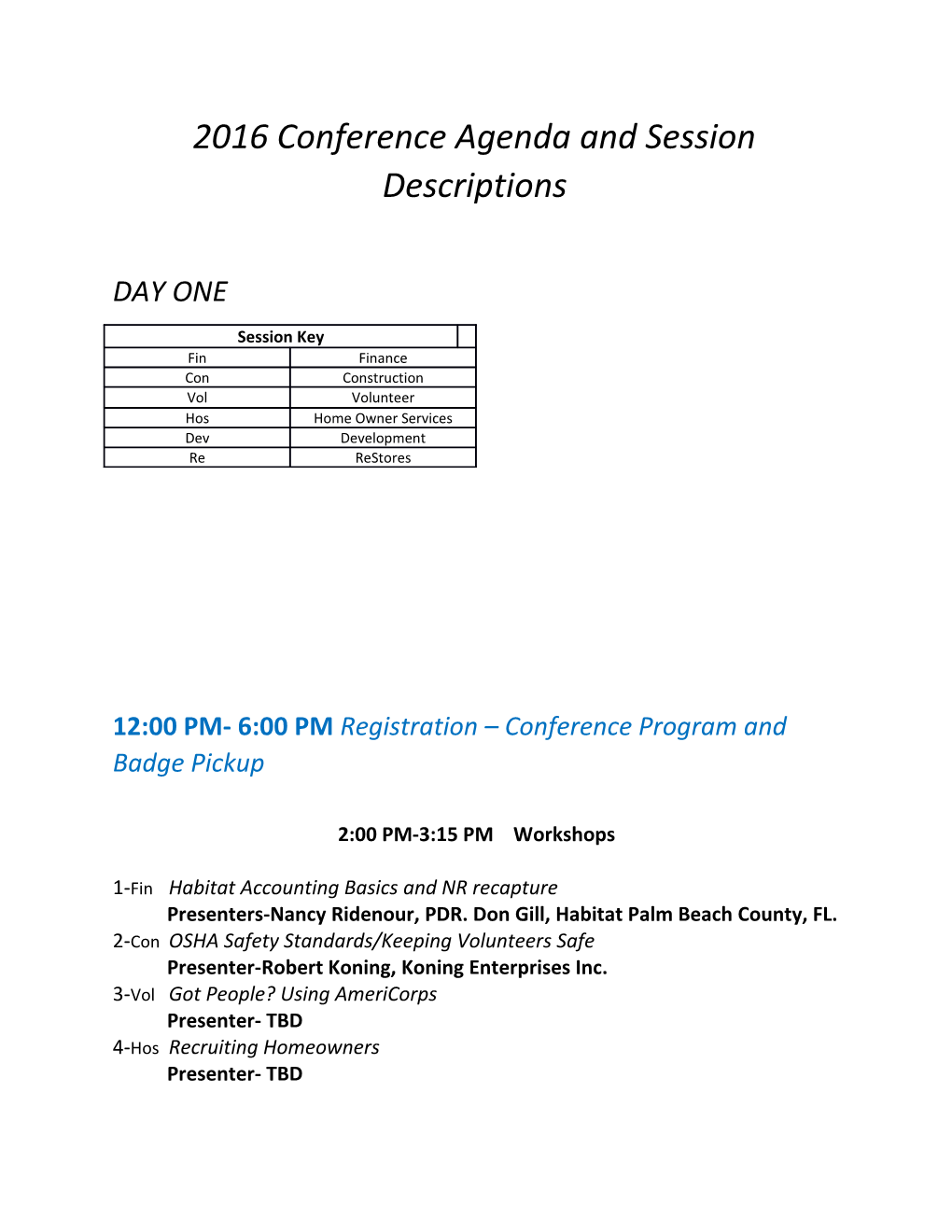 2016 Conference Agenda and Session Descriptions