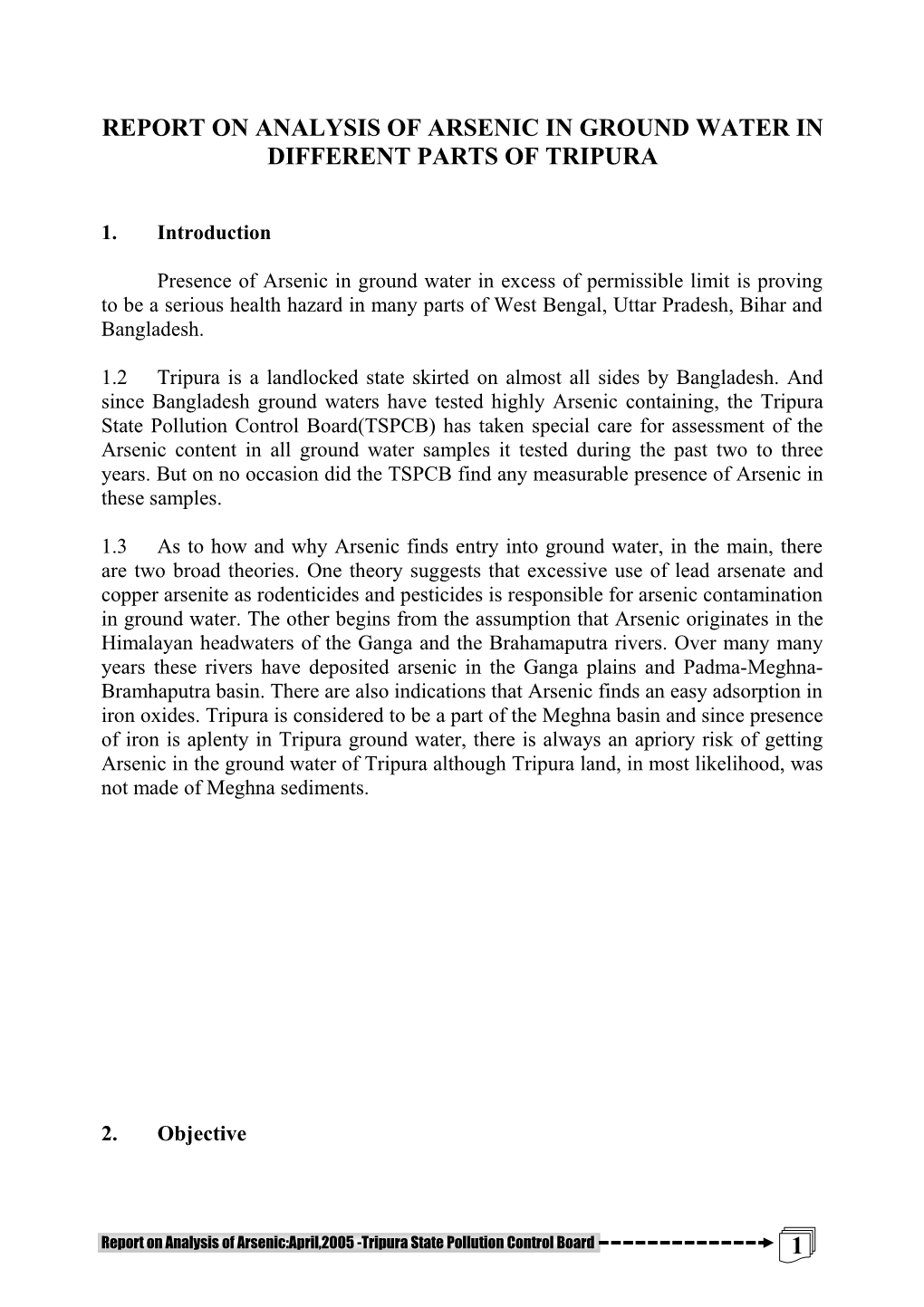 Analytical Results of Arsenic in Ground Water Samples Of