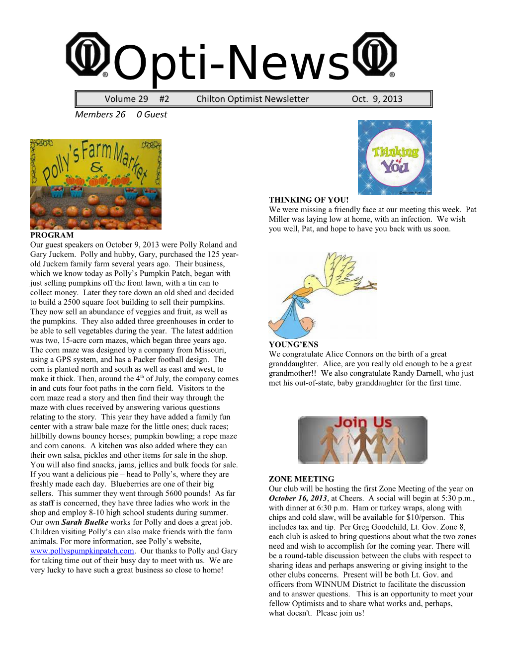 Volume 29 #2 Chilton Optimist Newsletter Oct. 9, 2013